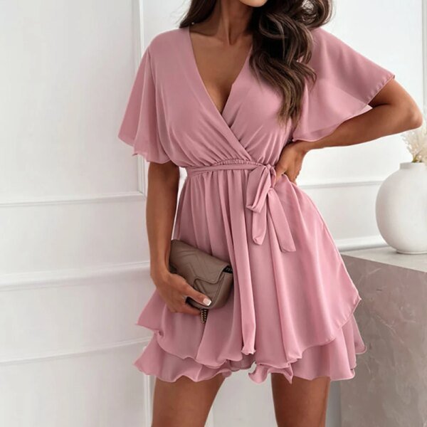 Robe en mousseline de soie, manches courtes, coupe cintrée – Image 3